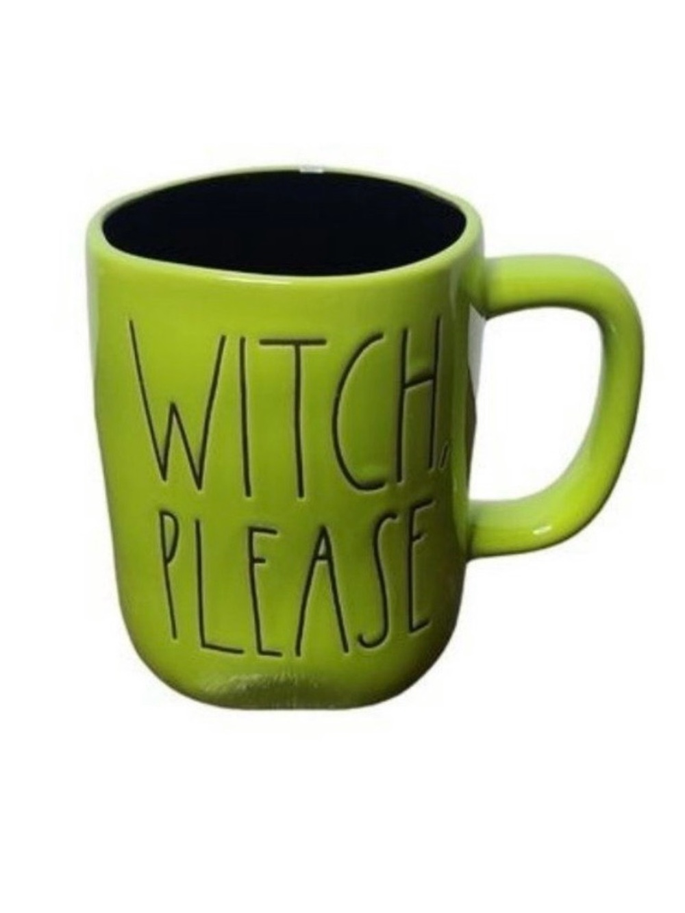 Rae Dunn WITCH PLEASE Lime Green Halloween Mug Black Inside